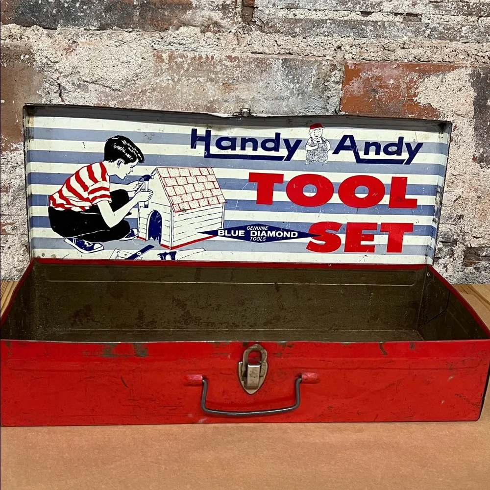 Vintage Handy Andy Metal Tool Box this is empty & ready for your decor/storage